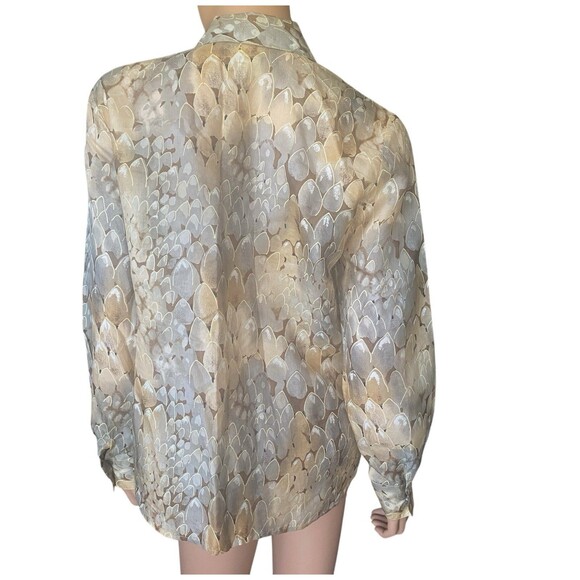 Tess 100% Silk Button Down Blouse M Sheer Long Sleeve Snake Print Capsule Office - Picture 3 of 7